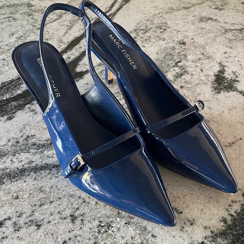 Marc Fisher Navy Patent Slingback Heels